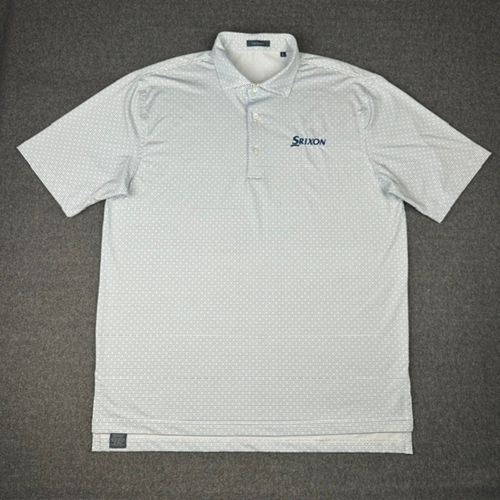 Turtleson Mens Golf Polo Shirt Large White Blue Micro Dot Srixon Embroidered L